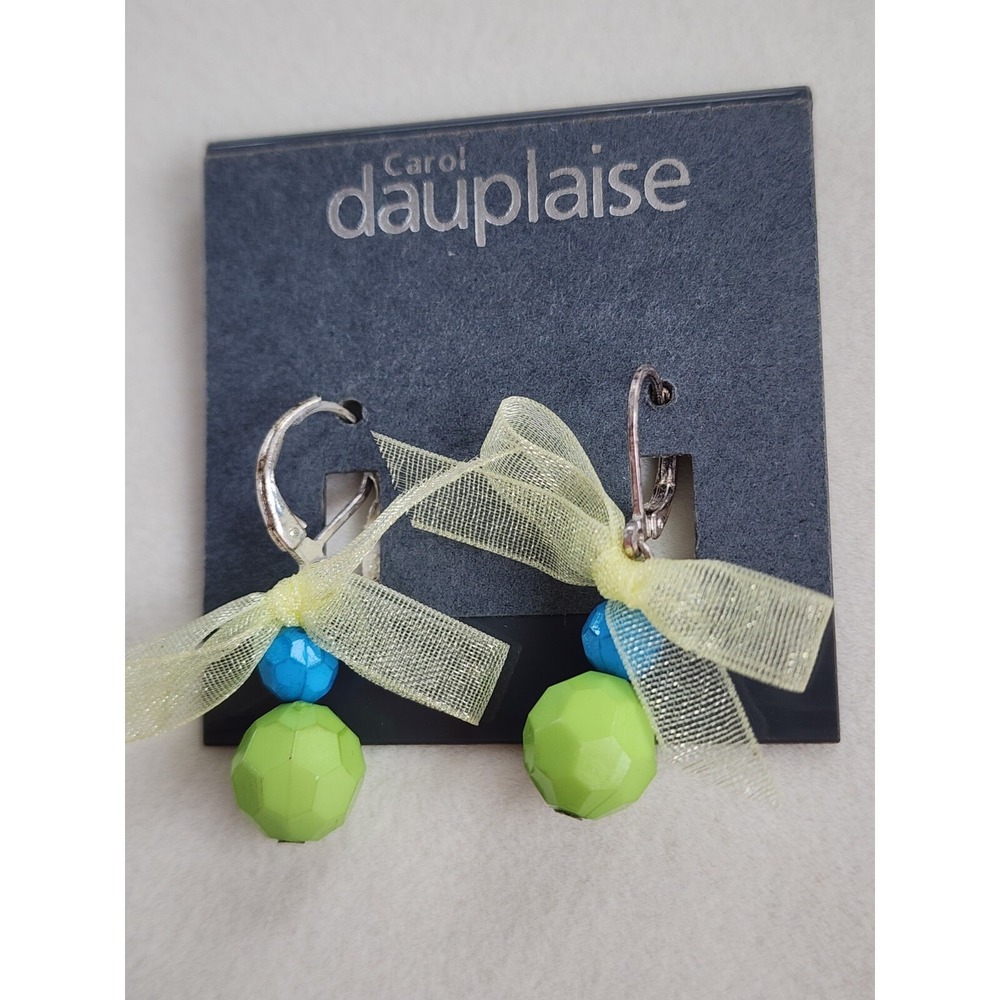 Vtg CAROL DAUPLAISE Signed Chartreuse & Teal  Bead Earrings FREE $HIPPING!!